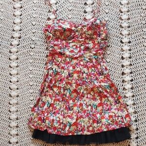 Floral Spaghetti Strap Dress with Black Trim